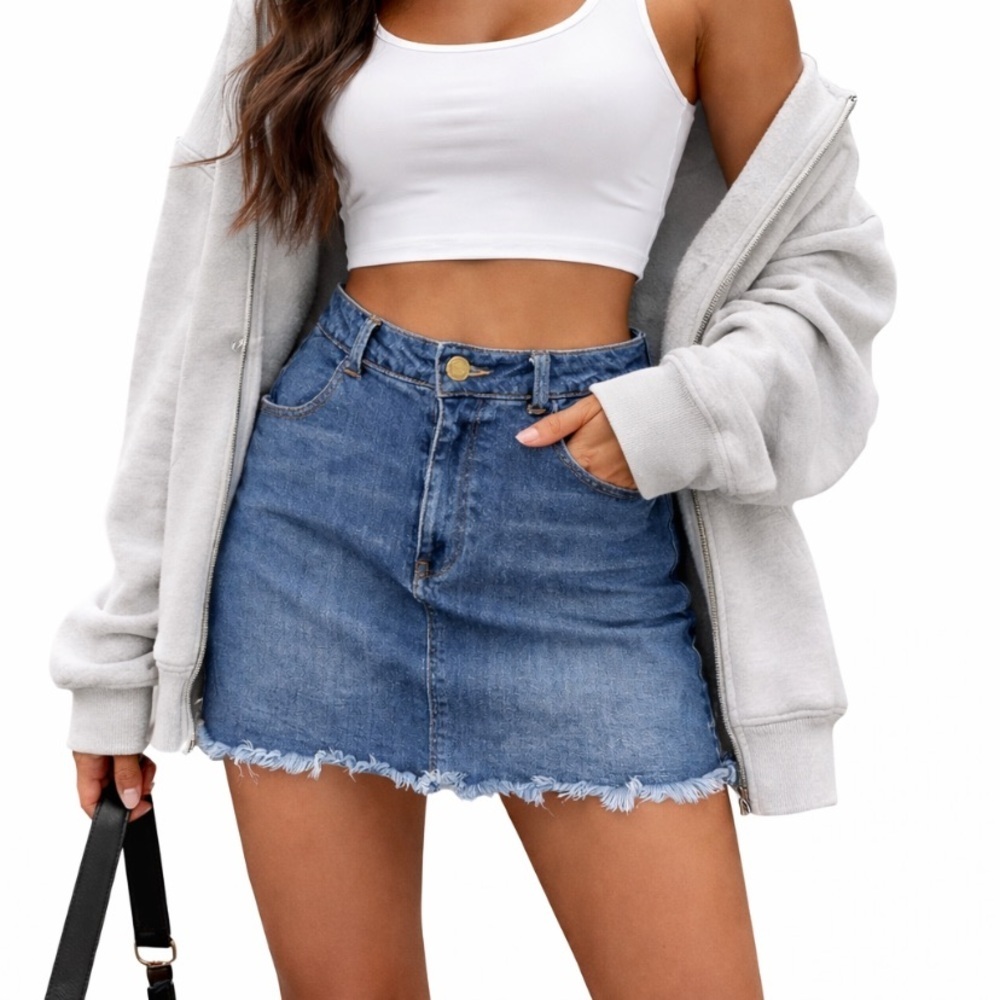 Black Label Medium Wash Raw Hem Y2K Streetwear Lace Up Side Mini Skirt Size 16